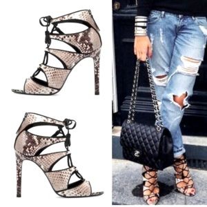 ZARA HIGH HEEL SNAKE PRINT LEATHER LACE UP SANDAL ANKLE BOOT